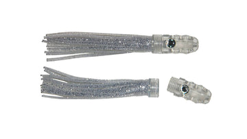 Transparent silver 4½ inch 11cm trolling lure with scent chamber.
