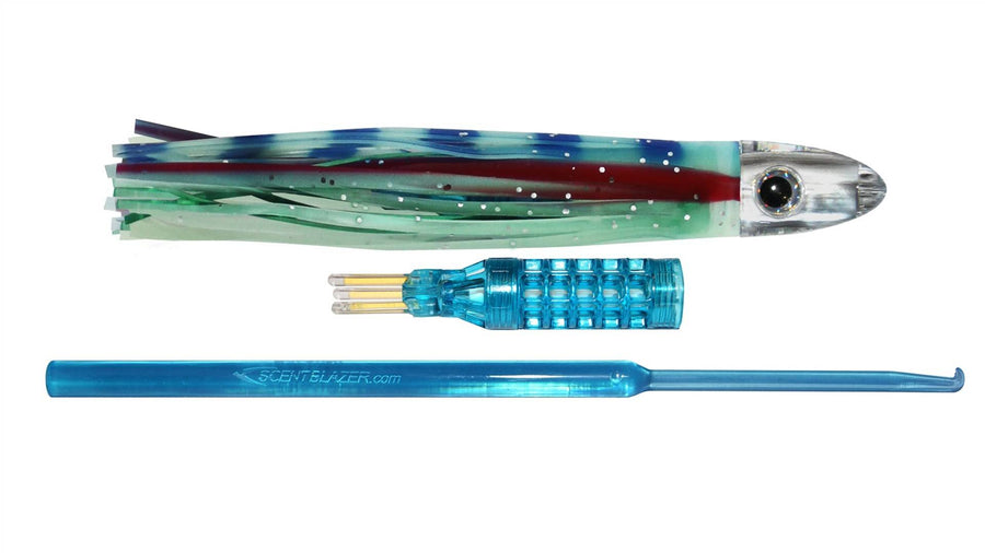 6 inch Green Luminator nano bullet head skirted trolling lure.