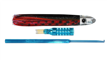 Red and Black Squid 15cm or 6 inch nano bullet head skirted trolling lure.