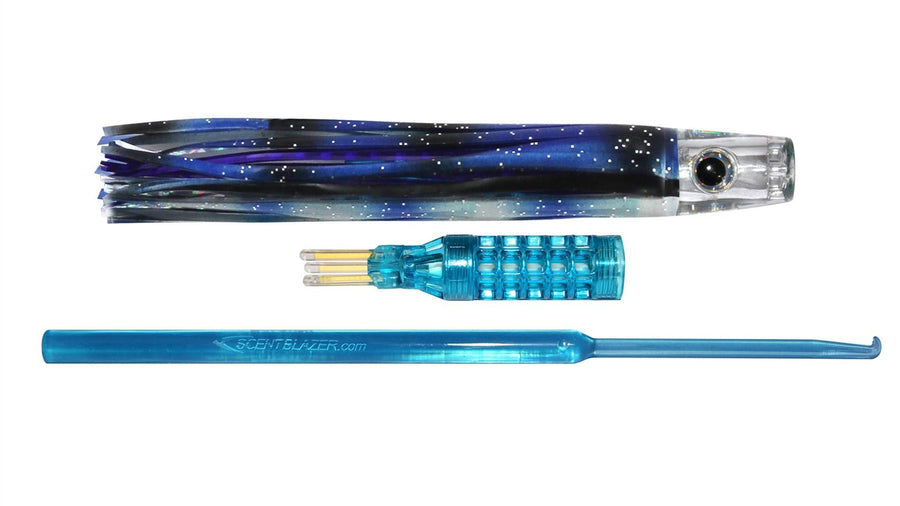Blue Flying Fish nano pusher head 15 cm 6 inch skirted trolling lure.