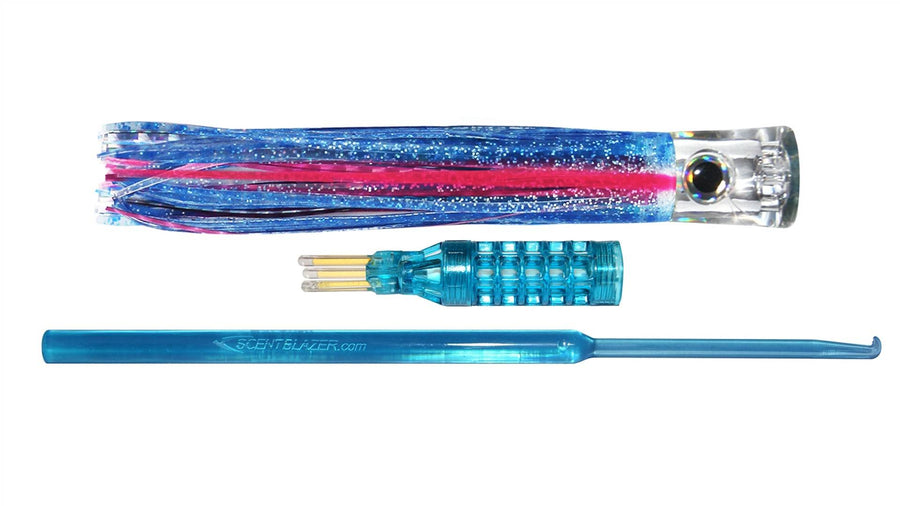 Trolling lure skirted with Pink Mackerel nano chugger head 6 inch.