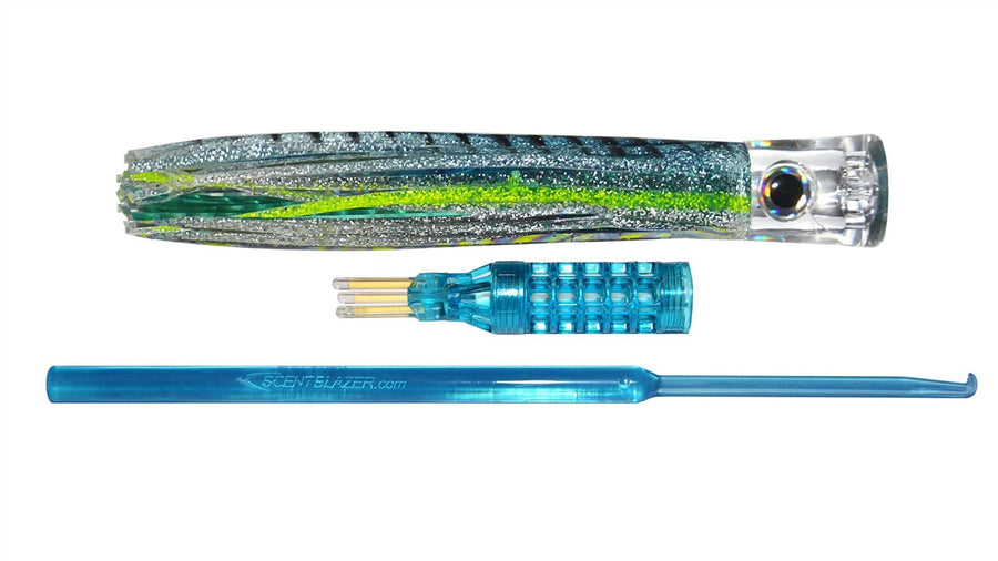 Trolling lure Green Mackerel skirted nano chugger head 6 inch.