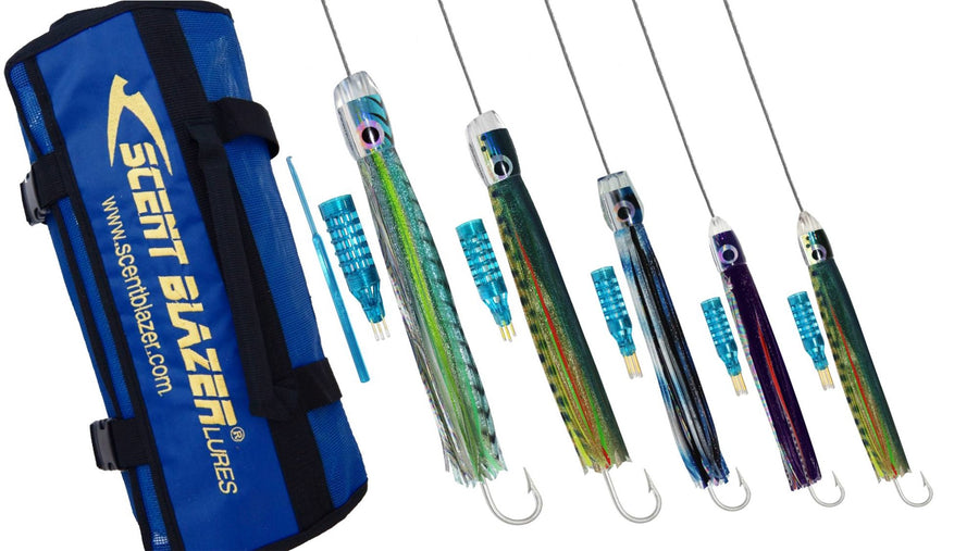 Wahoo Game Fishing Lure Pack 9 rigged with wire.